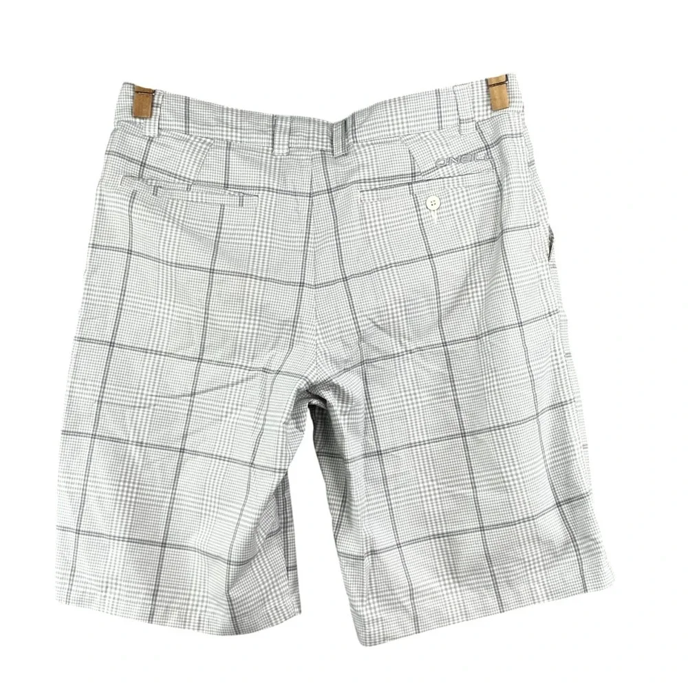 O'Neill Hybrid Shorts Mens 34 White Gray Gingham Plaid Gorpcore Outdoor‎ Hiking